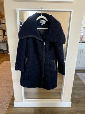 Cole Haan Navy Teddy Zip-Front Coat